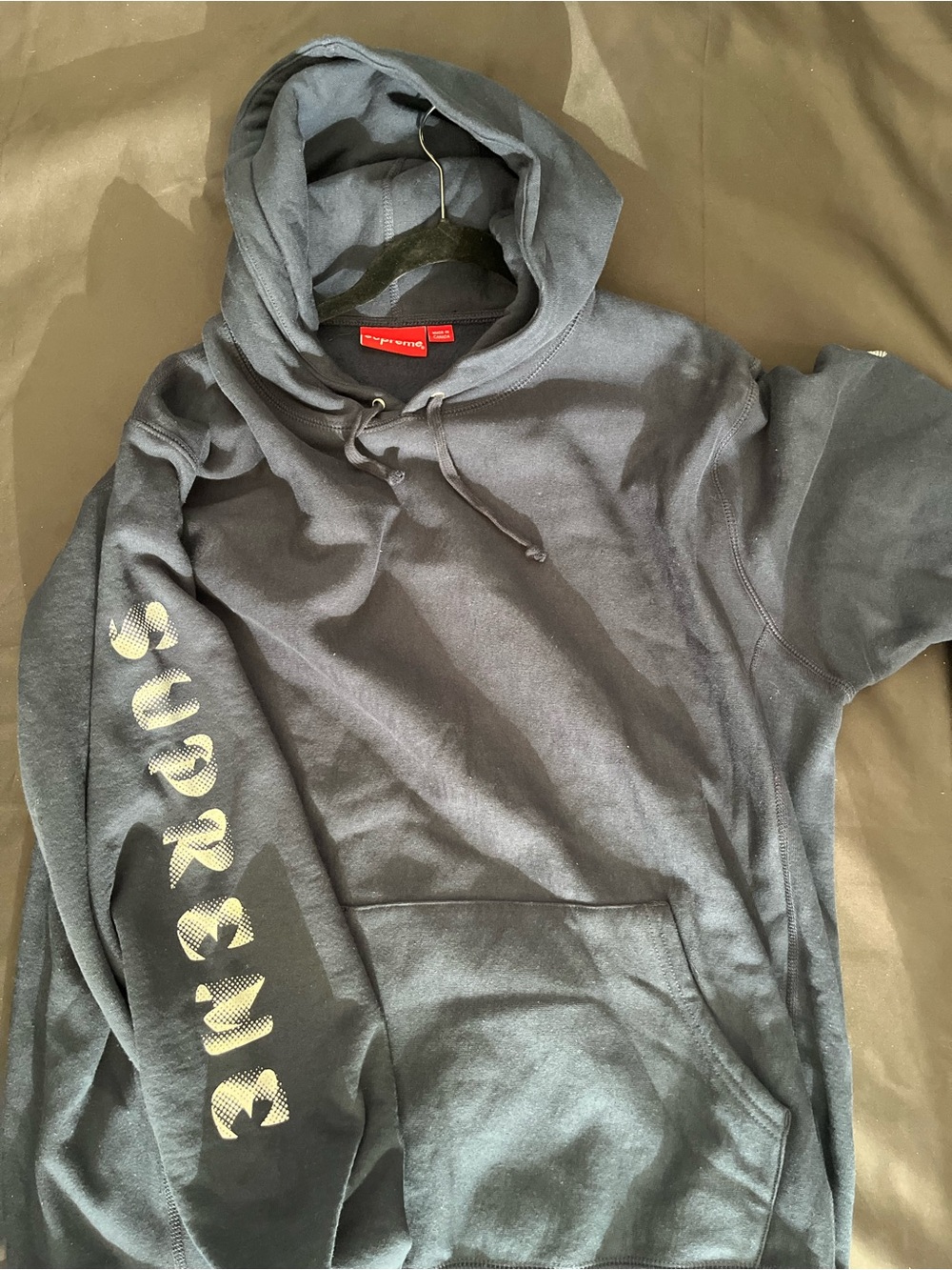 Supreme Black Hoodie with Yellow Sleeve Text